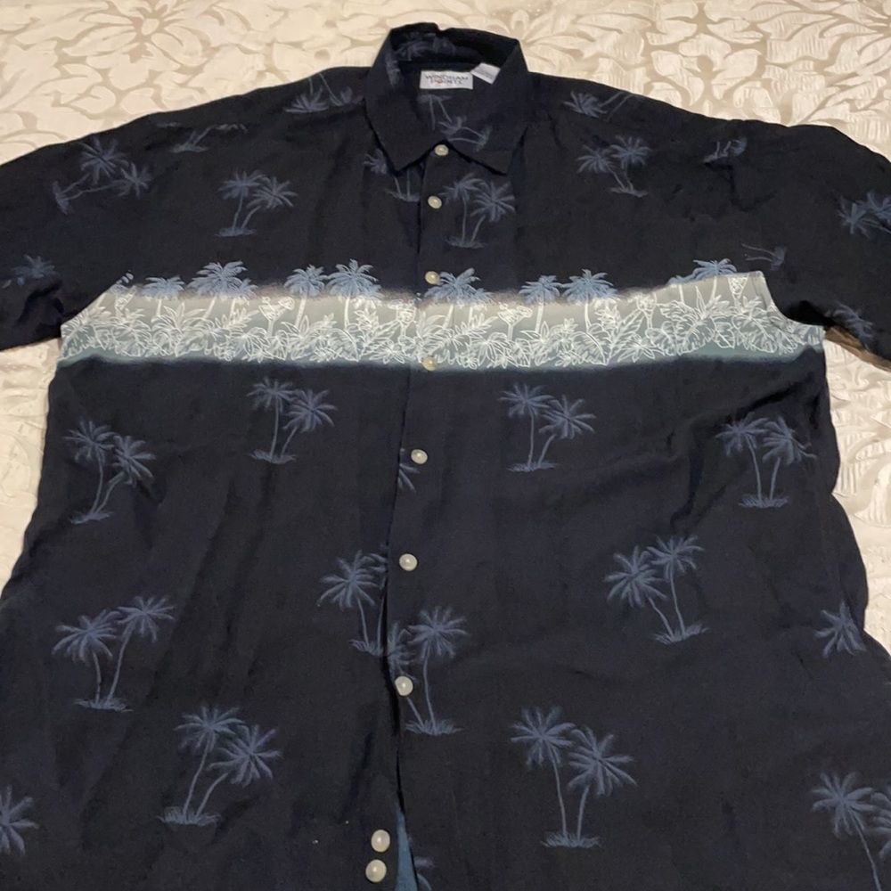 Windham Pointe Men’s SZ L Tropical Button Down Short Sleeve Shirt Black/ White - Picture 3 of 11
